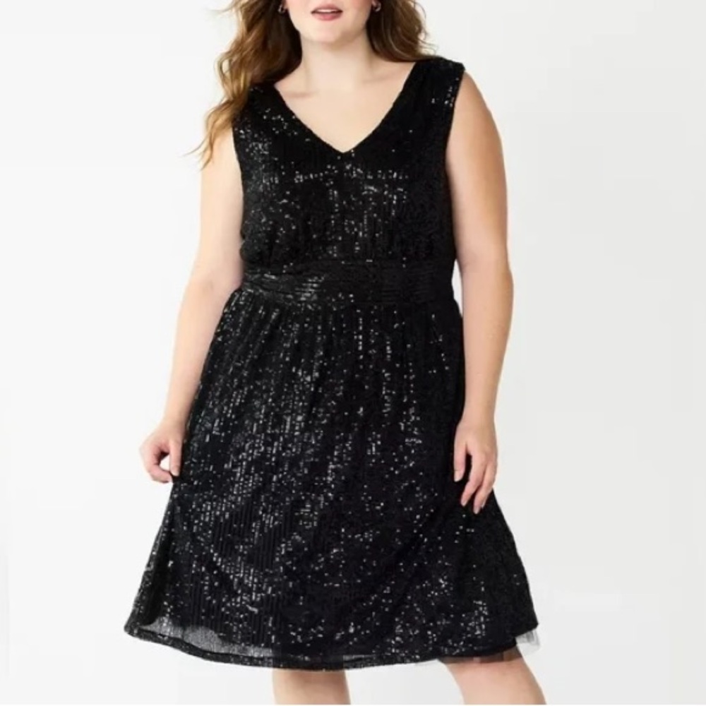 NWT Draper James RSVP Black Sequin V-Neck Midi Dress Plus Size 24W Cocktail